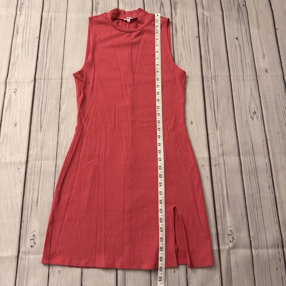 Reformation Ribbed Knit Mock Neck Sleeveless Front Slit Skylar Mini Dress Pink M - Picture 5 of 11